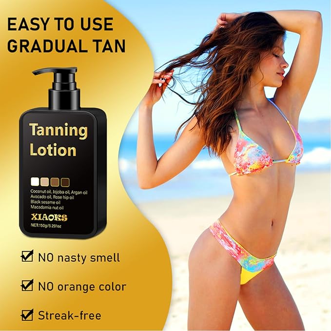 Natural Self-Tanning Lotion,Streak-Free Sunscreen with Coconut Oil and Argan Oil,Quick Absorption, No Orange Tint, Suitable for Face and Body - 5.29 fl oz