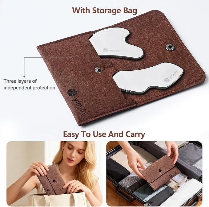 2 Pcs Stainless Steel Gua Sha Facial Tools Set, Face and Body Skin Massage, Scraping Tools for Jaw Lift Massager, Puffiness Reduction, Lymphatic Drainage & Skin Tightening, Great Gift-for Women