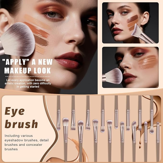 Professional Comfort Makeup Tool Set, 54pcs/set Brush & Today Sponge & Powder Puff & Headband & Brush Cleaning Bowl, Multi-sue Facial Makeup & Cleansing Accessories (brown)