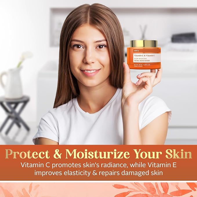 Envy Vitamin C & Vitamin E Face Moisturizer Cream - Hydrating, Reduces Acne Scars & Fine Lines - Anti-Aging, Dermatologist Tested for All Skin Types - 1.69 Fl. Oz