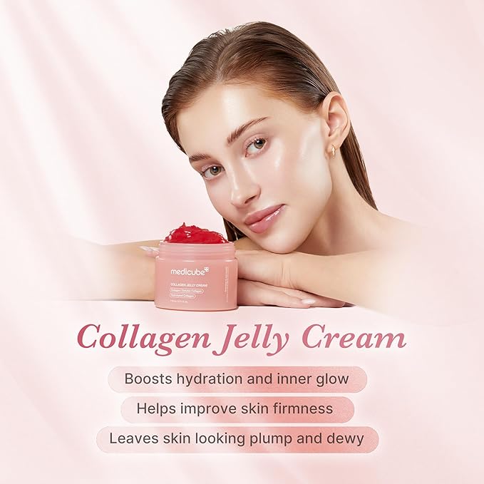 medicube Pink Skincare Set for Glass Glow Skin: Age-R Booster Pro Pink | 6-IN-1 Real Glass Glow Beauty Massager and Collagen Jelly Cream- Niacinamide & Freeze-Dried Hydrolyzed Collagen 110ml
