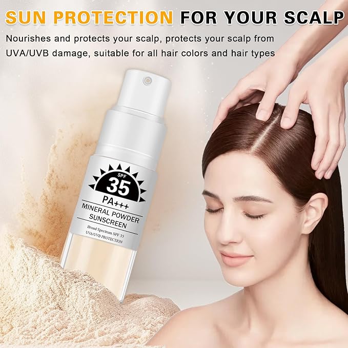 Mineral Sunscreen Powder for Scalp and Hair SPF 35 PA+++ Scalp Sunscreen Powder with Broad Spectrum UV Protection, Lightweight, No-Greasy, Easy to Apply, 1PC
