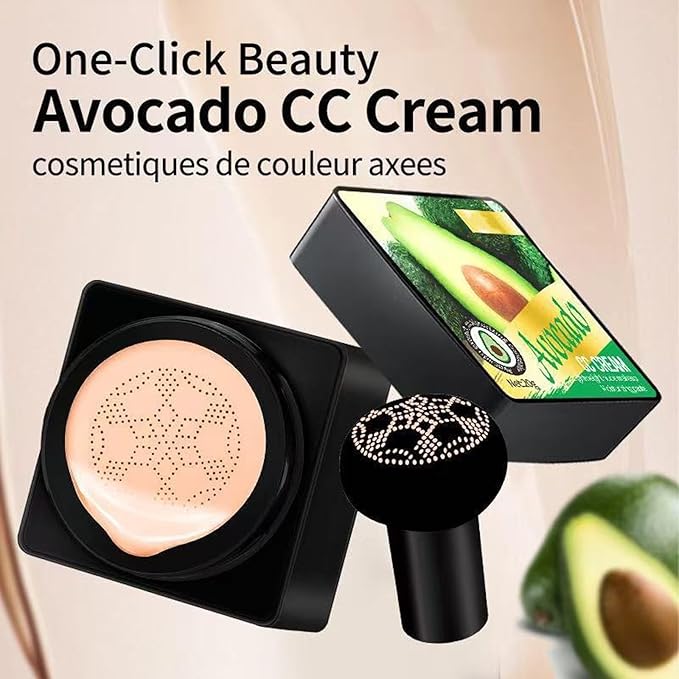 Air Cushion CC Cream Foundation Makeup, Avocado BB Cream for Mature Skin, Color Correcting CC Cream Long Lasting Waterproof Natural Full Coverage Foundation, Moisturizing Concealer (Natural)