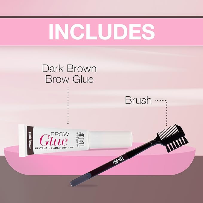 Ardell Brow Glue Dark Brown with Styling Brush – Tinted Eyebrow Gel for Lamination Lift, All-Day Extreme Hold Brow Gel for Defined Brows, 0.35 oz