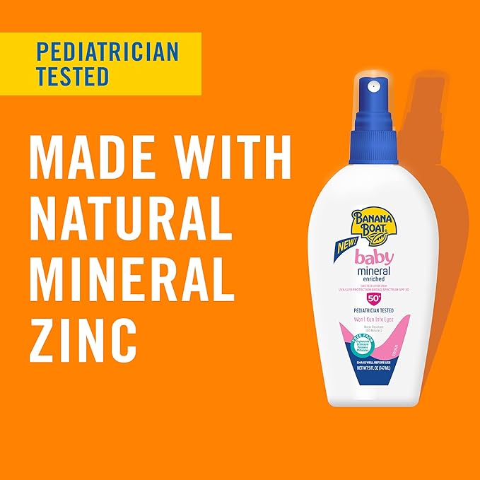 Banana Boat Mineral Enriched Baby Sunscreen Spray SPF 50, 5oz | SPF 50 Spray Sunscreen for Babies, Baby Sunblock, Oxybenzone-Free, 5oz