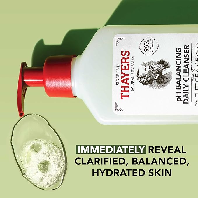 THAYERS pH Balancing Daily Cleanser,Face Wash with Aloe Vera,Gentle and Hydrating Skin Care for Dry,Oily,or Acne Prone Skin,8 FL Oz.,(Pack of 2)