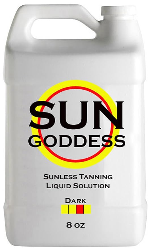 SUN GODDESS – DARK - Spray Tan Solution - 8 oz - Sunless Self Tanning Liquid for Airbrush or HVLP System + INCLUDES: Applicator Mitt, Application Gloves and Best Fake Tanner Lotion Mousse Sample