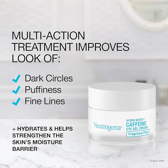 Neutrogena Hydro Boost + Eye Cream for Dark Circles & Puffiness,Under Eye Cream with Caffeine,Hyaluronic Acid and Peptides,Fragrance Free,0.5 oz,(Pack of 2)