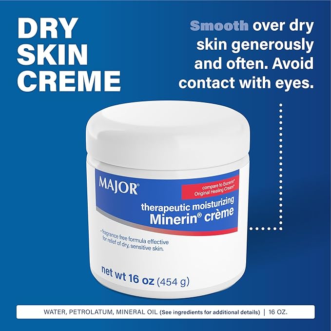 MAJOR Therapeutic Moisturizing Minerin Créme - Body Cream Moisturizer for Dry Skin - Fragrance-Free - 16 Oz. (1 Pack)