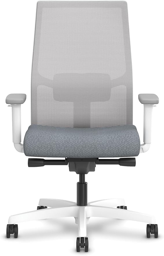 HON Ignition 2.0 Ergonomic Mesh Office Chair, Mid-Back, Synchro-Tilt, Home Office Desk Chairs, Basalt Seat Fabric, Fog Mesh, White Frame, Titanium Grey Adjustable Lumbar