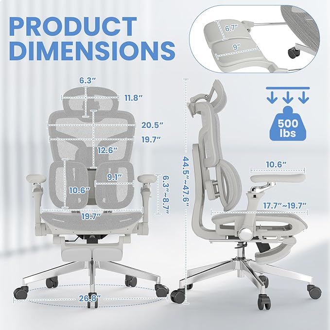 MOJAY Ergonomic Office Chair with Footrest, Big and Tall Desk Chair with Lumbar Support, High Back Home Desk Chair for Long Desk Work, Swivel Rolling Computer Seating with 6D Armrest for Home Office