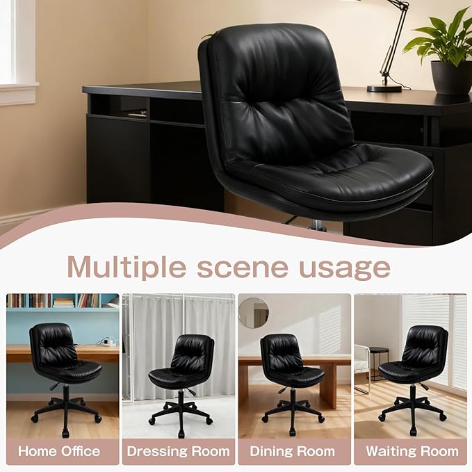 Office Chair, Ergonomic Desk Chair with Padded Cushion & Backrest, Adjustable Height & 360° Swivel, Armless Task Chair for Home Office, Computer Desk & Vanity Black
