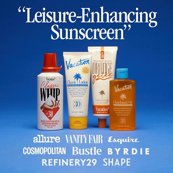 Vacation Orange Gelée SPF 30 Gel & Tube Key Bundle, Hydrating Balm-to-Oil Sunscreen, Mineral-Oil Free, Water-Resistant, Travel Size, 3.12 Oz. (Pack of 3)