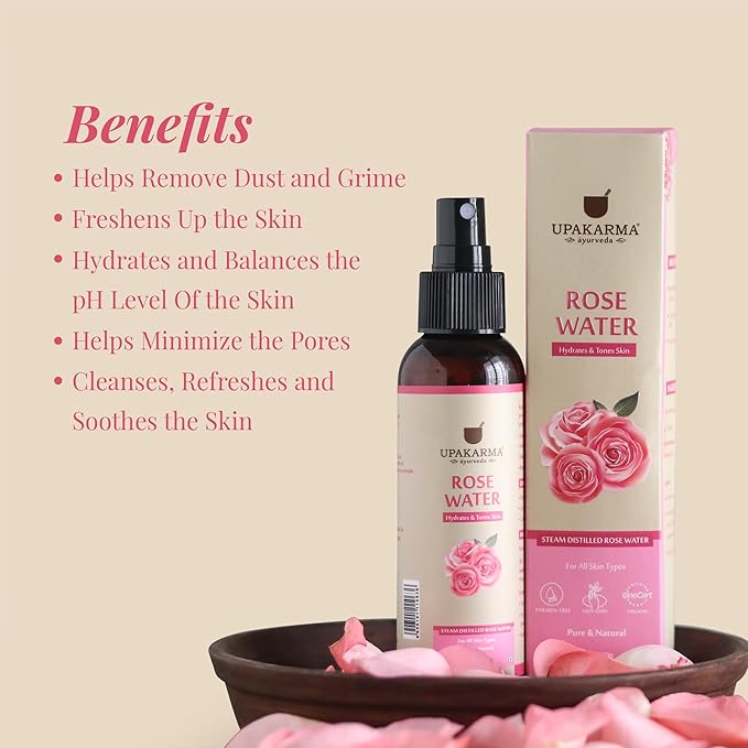 UPAKARMA Ayurveda Premium, Pure and Natural Rose Water Spray for Face, Gulab Jal - 4.05 fl. Oz/ 120ml- Pack of 1