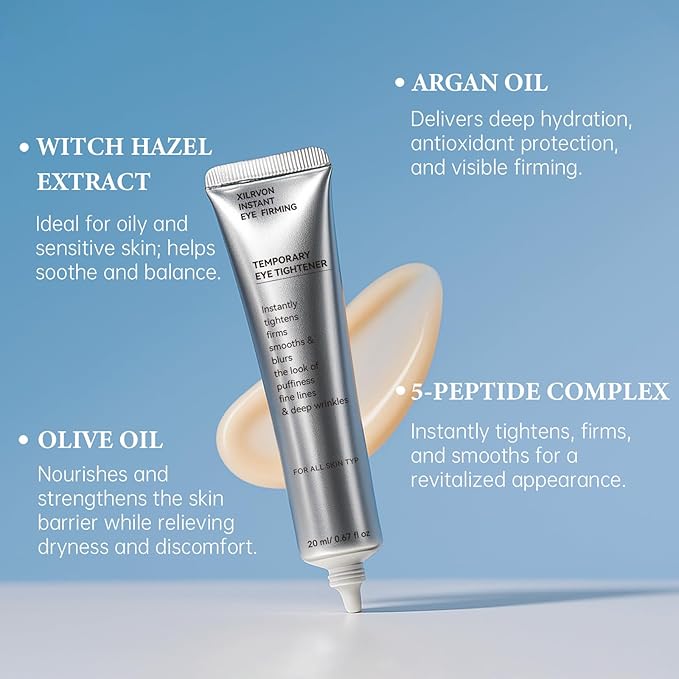 Instant Eye Tightener with Brush, Perfection Firming Lift Cream Temporary Eye Tightener for Under Eye Bags, Puffiness, Fine Lines & Wrinkles, Firms and Smooths for All Skin Types, 0.67 oz