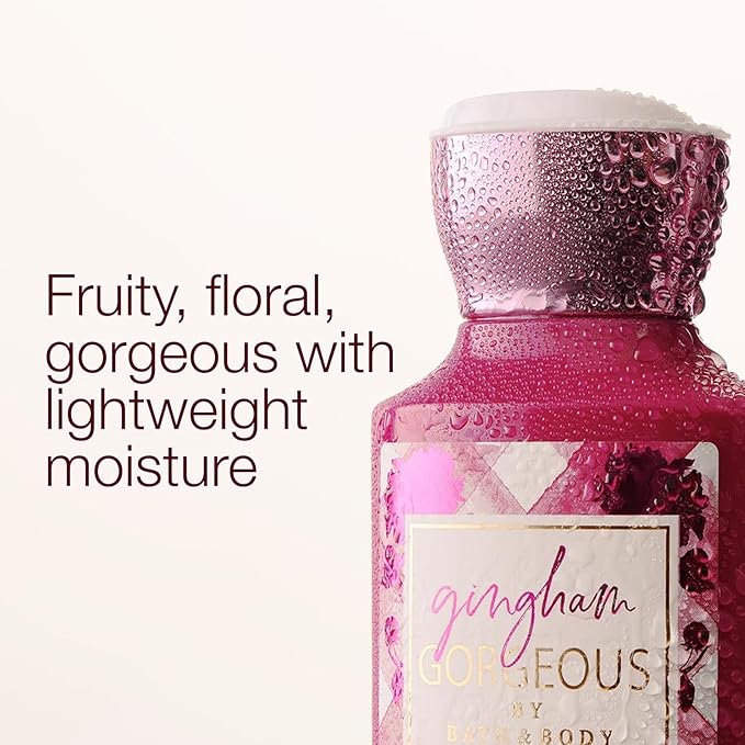 Bath & Body Works Gingham Gorgeous Body Lotion, Lightweight Daily Moisturizer with Shea Butter & Coconut Oil – Pink Strawberries, Peony Blooms, and Peach Nectar Scent, 8 fl oz - 1 Pack
