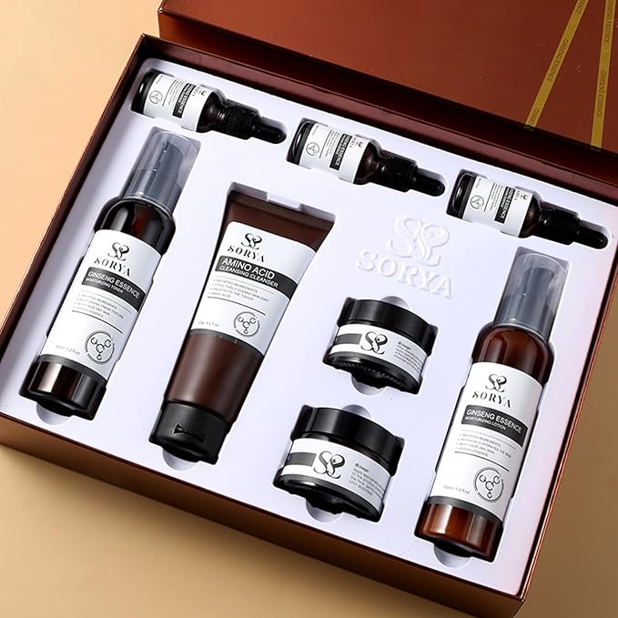 SORYA Korean Red Ginseng Skin Care Set (8-Piece) – Complete Daily Skincare Routine with Cleanser, Toner, Serum, Lotion & Moisturizer