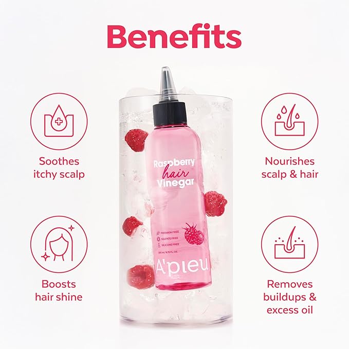 A’PIEU Raspberry Hair Vinegar Set of 2 for Scalp Detox & Clean, Smooth & Shiny Hair, Clarifying Treatment for Dandruff, Buildup, Oily & Itchy Scalp, pH Balancing, Korean Haircare, 6.76 fl oz