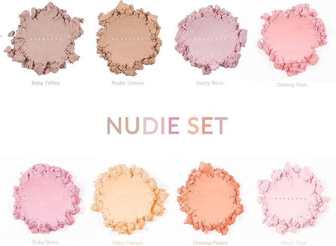 MARBLERS Lip Safe Mica Powder Colorant Set [Nudie 8 Color Set] |Cosmetic | Epoxy Resin Pigment | Dye | Non-Toxic, Vegan, Cruelty-Free | Lip Gloss, Nails, Body Butter, Bath Bomb, Candle & Soap Making