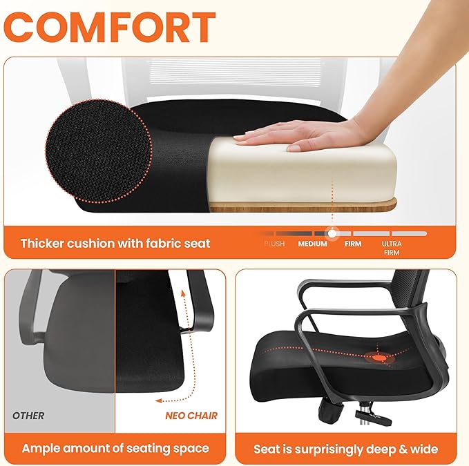 NEO Chair Office Chair Gaming Desk Computer Chair Ergonomic Mesh Mid Back with Wheels Lumbar Support Comfy Swivel Adjustable for Home (Black)