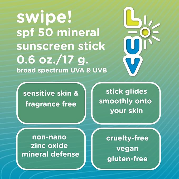 L-UV swipe! SPF 50 Mineral Sunscreen Stick, Broad-Spectrum Protection Against UVA & UVB Rays, Perfect For Everyday Activities & Outdoor Adventures, Lightweight Sun Protection, Sensitive Skin Safe.