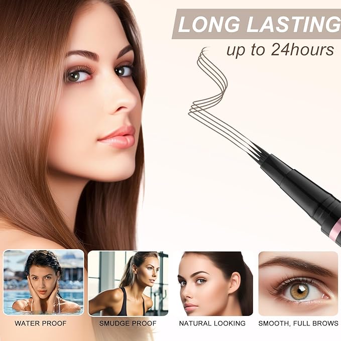 Eyebrow Pencil Makeup Kit, with Waterproof 2-IN-1 Microblading Eyebrow Pen, Eyebrow Pomade, Eyeliner and Dual-ended Eyebrow Brush, Brow Pencil Kit for Natural Eyebrows - Light Brown