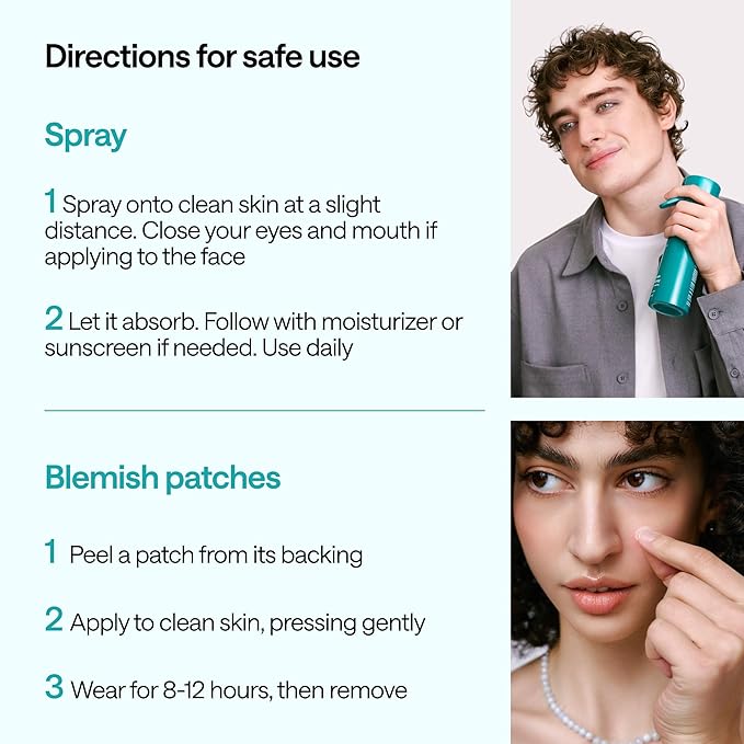 Hypochlorous Acid Spray for Face and Skin - Body & Facial Toner for Acne - Eyelid Cleanser - Moisturizing Face Spray Mist Hydrating - 6.8 Fl Oz - 12 Blemish Patches