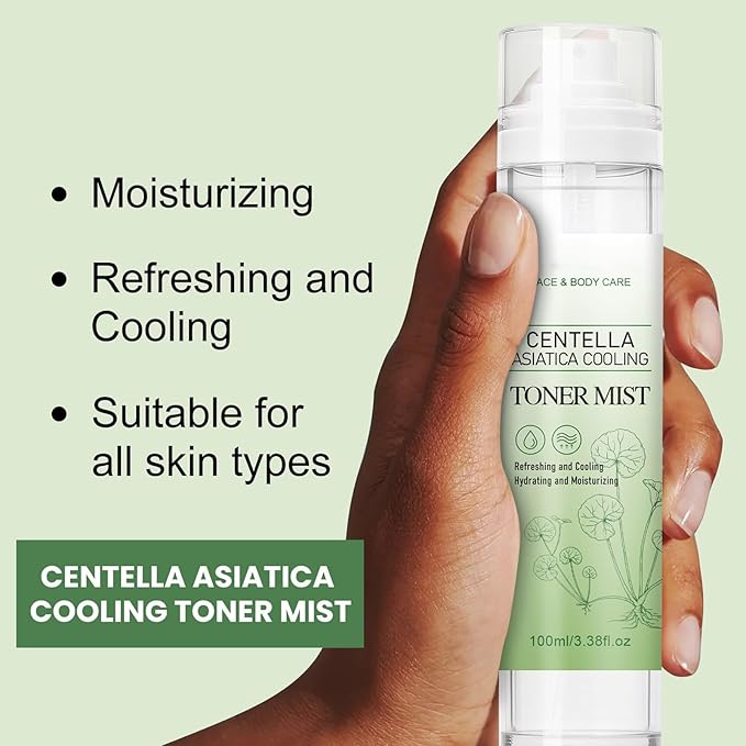 Centella Asiatica Facial Mist, Hydrating Toner Spray for Face, Lightweight Refreshing Soothing Spray Toner Skincare for Soft & Glow Skin, Reduces Redness & Dryness, for All Skin Types