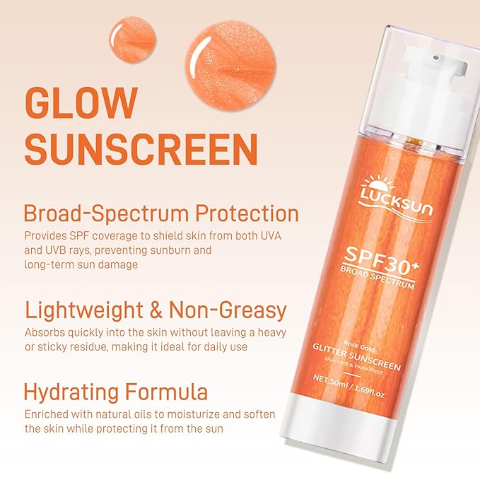 SPF 30 Sunscreen Body Glow Oil – Rose Gold Mica & Coconut Oil, Broad Spectrum Water Resistant Moisturizer, Lightweight Shimmer for Beach & Daily Use(Rose)