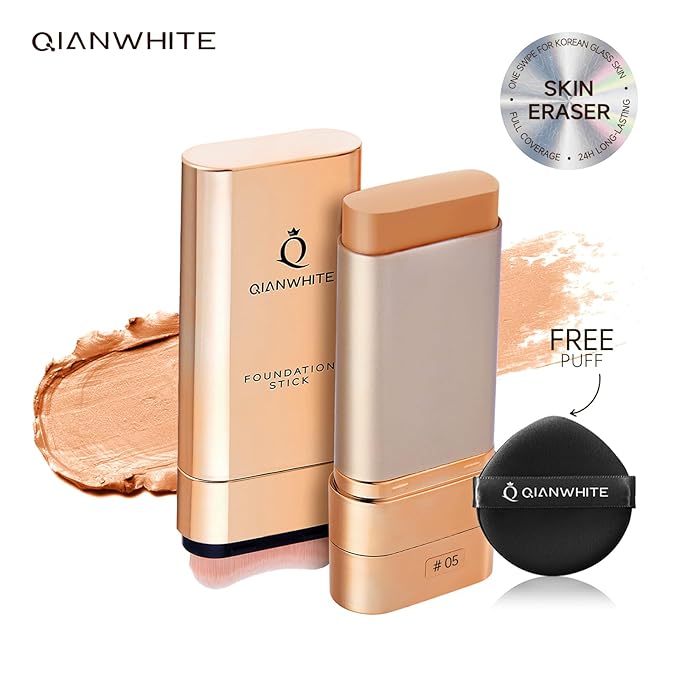Foundation Stick Waterproof Natural Nude Makeup, Full Coverage Korean Makeup Skin Tint With Brush for All Skin(CHOCOLATE,0.7 Oz / 20g)