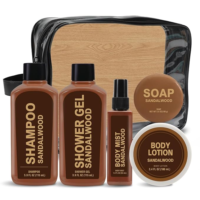 Gifts for Men 6pcs Sandalwood Gift Set Bath Sets with Shampoo, Shower Gel, Soap, Body Lotion, Body Wash Mens Gifts Birthday Anniversary Gift Sets for Men, Christmas Self Care Fathers Day Gift