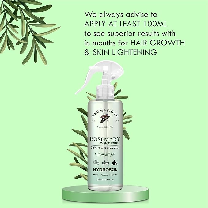 Aromatique Rosemary Water for Hair Growth,Hydrosol/Toner/Mist for Skin Brightening 600ml