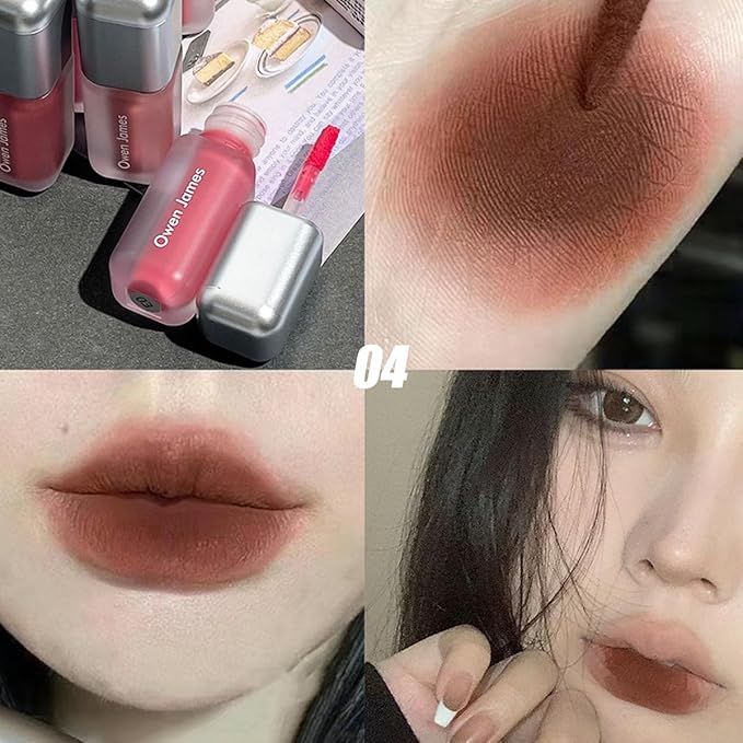 4 Colors Matte Liquid Lipstick Set,Velvet Smooth Korean Lip Gloss,Waterproof Non-Stick Cup Long Lasting Lip Clay,Matte Nude Lip Stain Makeup Gift Kit for Women