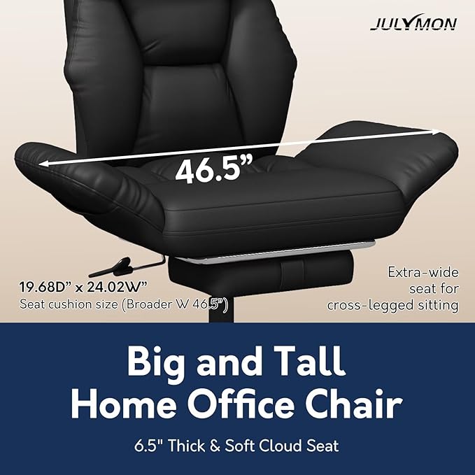 Cross Legged Office Chair with Pets Friendly Arms, Plus Size Criss Cross Desk Chair, Big and Tall Office Chair with Foot Rest, Reversible Armrests & Wide Seat, Black