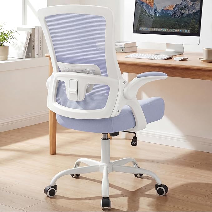 NEO Chair Office Chair High Back Desk Mesh Chair Comfy Computer Gaming Seat with Adjustable Ergonomic Lumbar Rolling Flip-up Armrests and Wheels (Purple)