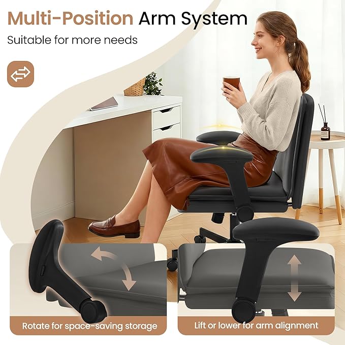 Criss Cross Office Chair with Wheels - PU Leather Wide Criss Cross Desk Chair with Flip-up Arms and Thick Cushion - Comfy Tilting Swivel Rolling Vanity Chair for Home Office Bedroom Apartment