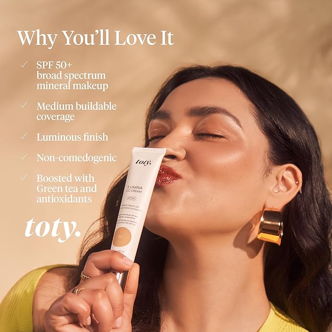 Toty by Sofia Vergara - lumina CC Cream SPF 50+, 100% Mineral Color Correcting Cream - Medium Coverage Foundation & Broad Spectrum Sunscreen for Face - Non Comedogenic - 3N MEDIUM BEIGE