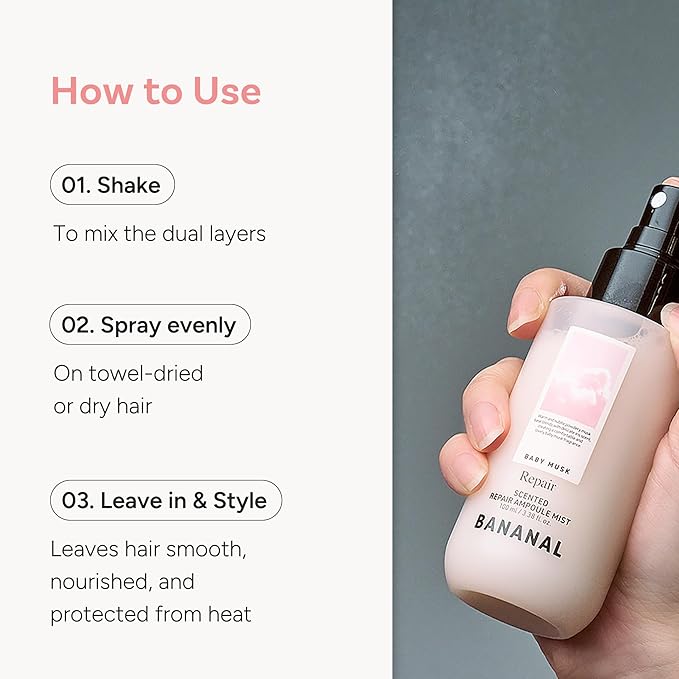 Korean Scented Hair Serum Mist – Argan Oil & Silk Protein Ampoule for Nourishing, Frizz Control, Damaged Repair & Glass Hair Shine – White Floral Musk, 100ml / 3.38 fl oz