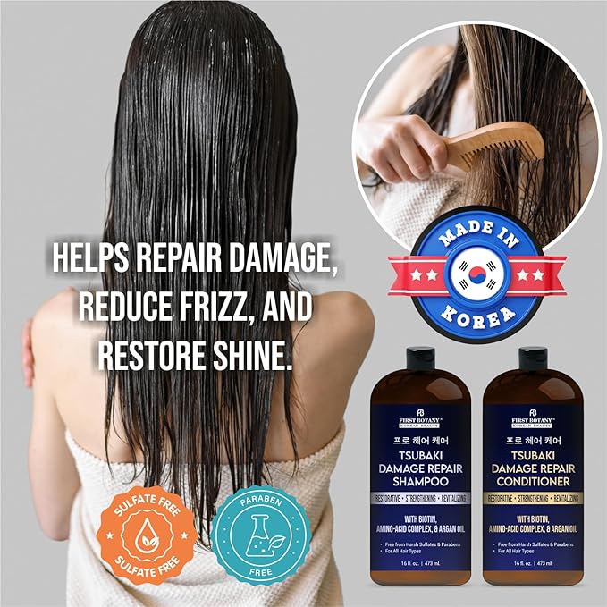 Korean Damage Repair Shampoo & Conditioner Set – Restorative, Strengthening Hair growth Products Routine – Sulfate Free, Paraben Free, for All Hair Types, 16 fl oz