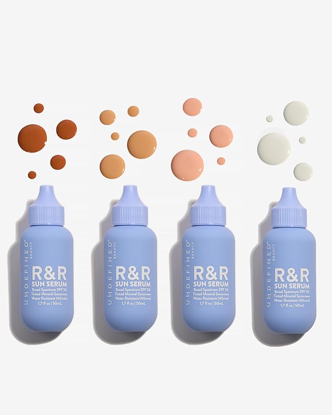 Undefined R&R Sun Serum SPF 50 PA++++ Mineral Sunscreen with Niacinamide, Water Resistant Broad Spectrum Protection & Blue Light Defense (Deep Tint)