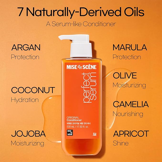 Mise En Scene Perfect Serum Original Conditioner For Damaged Hair, Nutrient Care With Argan Oil, Containing Jojoba-Seed-Oil For Smooth, Glossy Texture, 17.92 Fl. Oz.