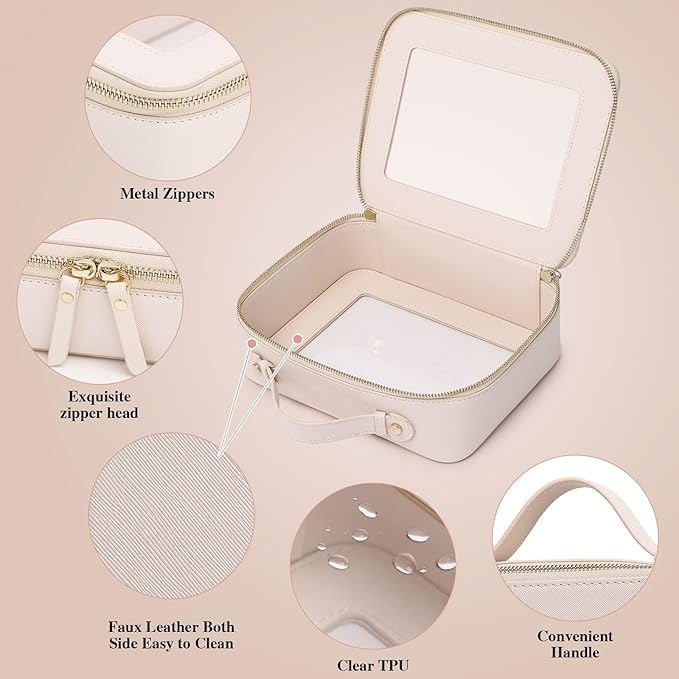 Pinkmik Clear Makeup Bag Waterproof Travel Case for Cosmetics and Toiletries Women's Purse Organizer and Clear Car Bag with Zipper (Beige, L+M+MINI)
