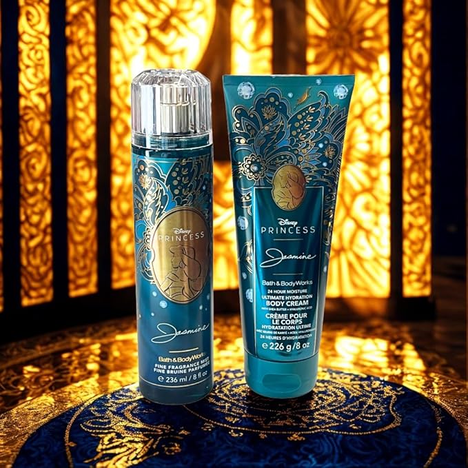 Bath & Body Works PRINCESS COLLECTION Fine Fragrance Mist & Ultimate Hydration Body Cream 2-piece Gift Set with a Bow for Holidays - Full Size – Limited Edition (Jasmine)