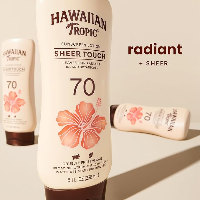 Hawaiian Tropic Sheer Touch Lotion Sunscreen SPF 70,8 Fl Oz | Broad Spectrum,Oxybenzone Free,Sunblock Lotion,Hawaiian Tropic Sunscreen SPF 70,8 Fl Oz,(Pack of 12)