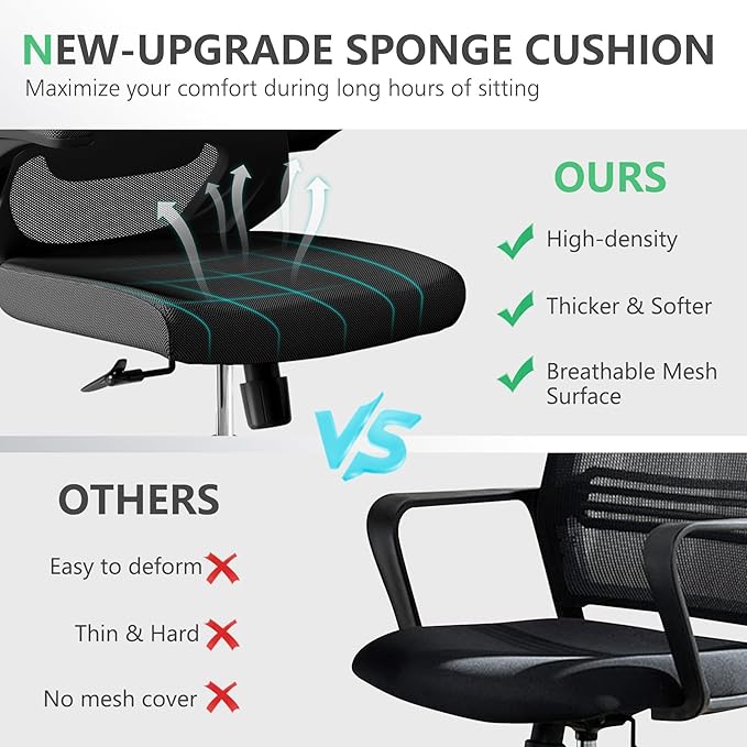 300 LBS Ergonomic Office Computer Mesh Chair - Adjustable Height Rolling Desk Chair with Flip-Up Armrests & High Back Support - Comfortable Swivel Task Chair for Home Office