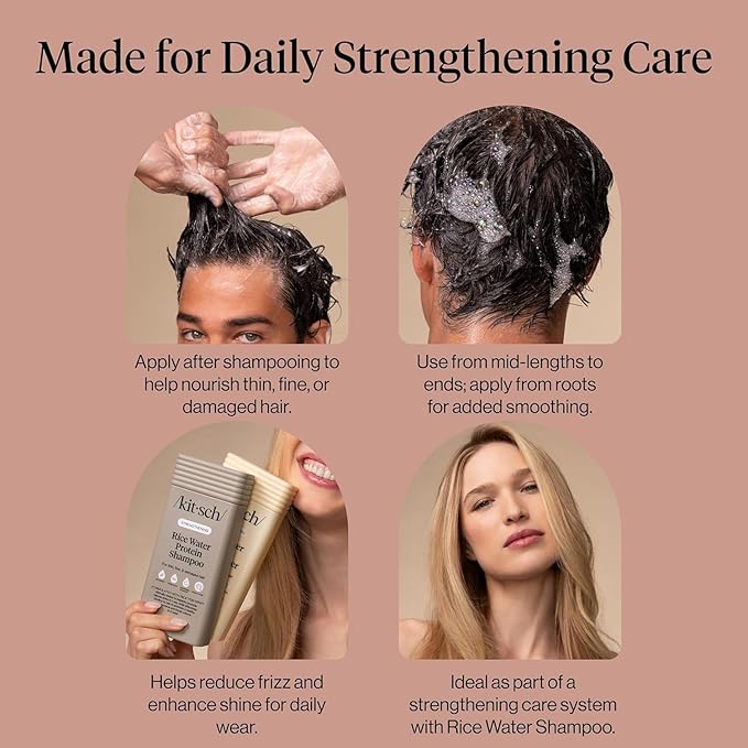 Kitsch Strengthening Rice Water Protein Conditioner for Women & Men – Hair Care for Thin, Fine & Damaged Hair, Boosts Shine & Volume – Paraben, Phthalates & Silicone Free, Made in USA - 12.3 oz