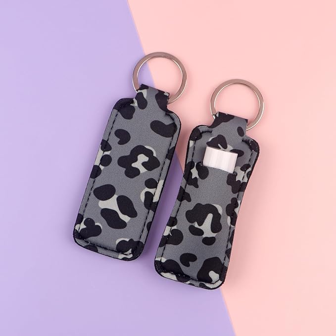 4 Pcs Lip Balm Holder Keychain for Lipstick, Elastic Fabric Lip Gloss Sleeves Holder for Women, Girls, Nurse