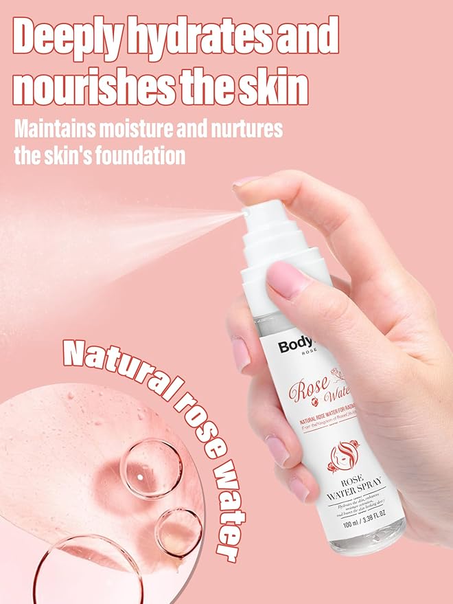 Rose Water Spray for Face Made Without Dyes or Alcohol,Refreshing Facial Mist for Glowing Skin with Rose, All Skin Types 3.38 fl oz