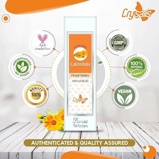 Crysalis Calendula Floral Water Cosmetic Grade (100 ml / 3.38 fl oz) - for Skincare, Haircare & Cosmetic Formulations