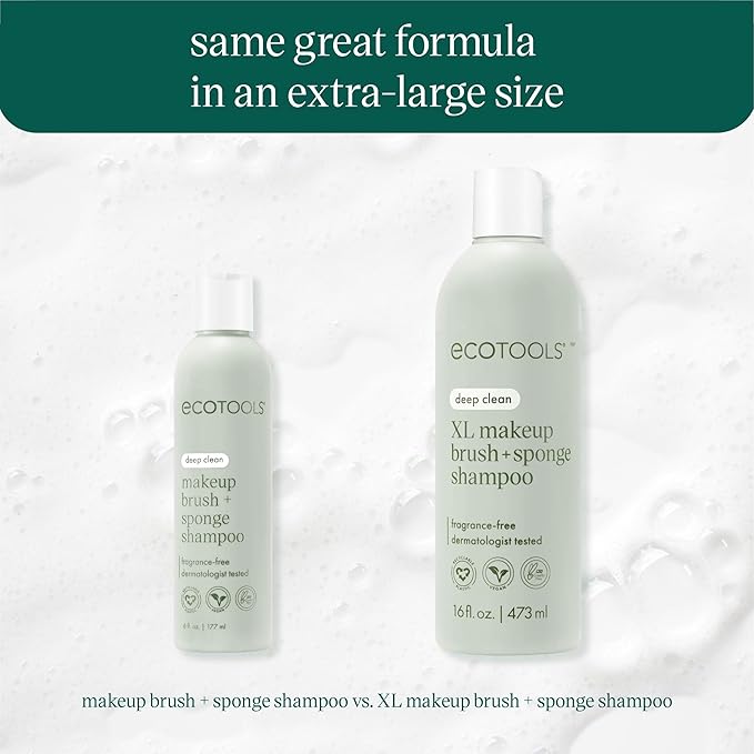 EcoTools XL Makeup Brush Sponge Shampoo, Removes Dirt, & Impurities From Makeup Brushes & Blending Sponges, Fragrance-Free, Vegan,&Cruelty-Free 16 fl. oz./473 ml, Clear(Pack of 2)
